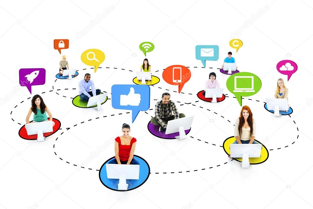 Multiethnic People Connecting with Social Media Symbols