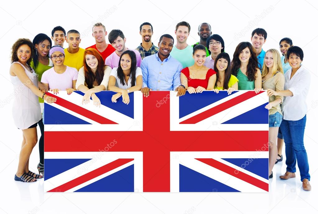 Large Group of People Holding United Kingdom Board