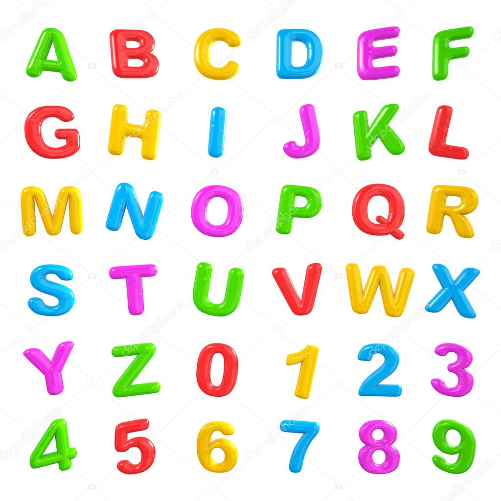 English multi coloured alphabet and number