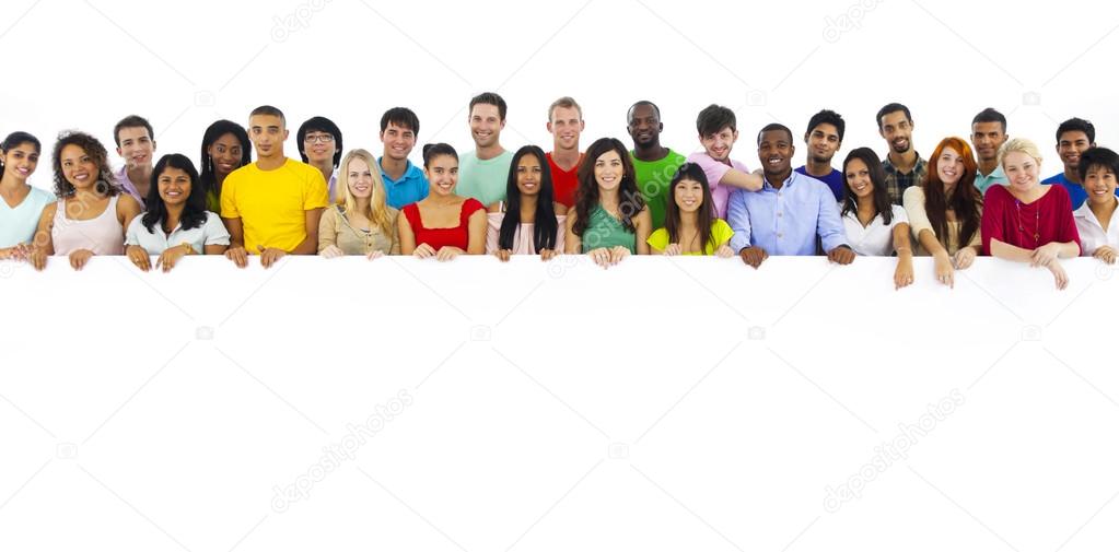 Large Group of People Holding Board