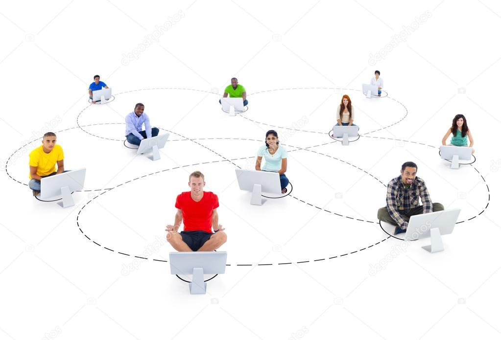 Multi-Ethnic People Connecting and Social Networking