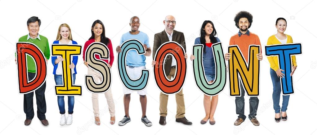 Group of People Holding Text Discount