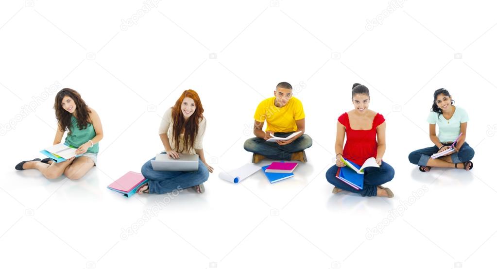 Cheerful students studying