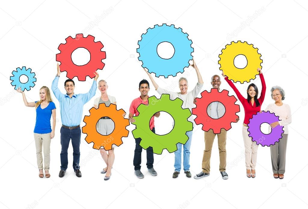 Group of People Holding Gears