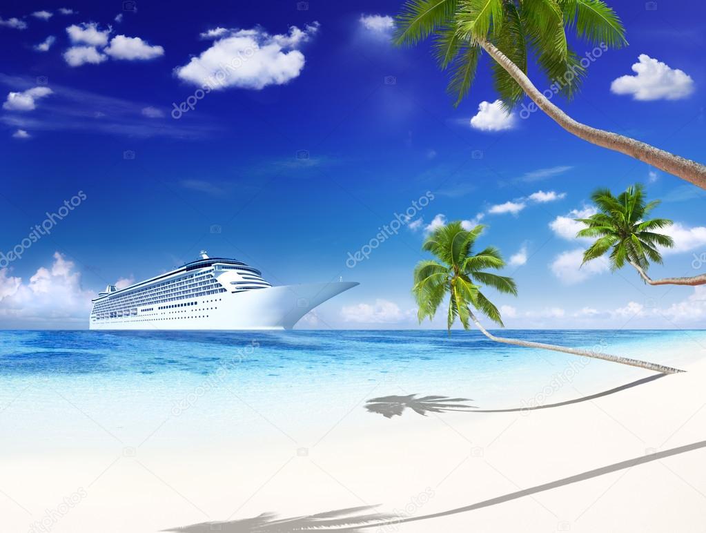 Cruise liner with palm trees