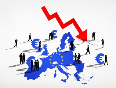 İş insanlar ve aşağı Euro kavramı