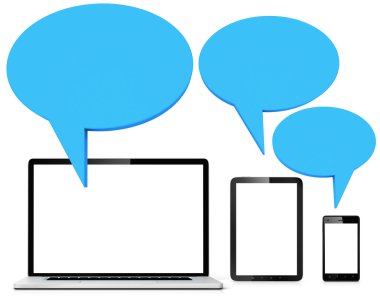 laptot, tablet ve telefon konuşma balonları