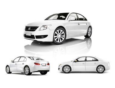 Three Dimensional Image of a White Car clipart