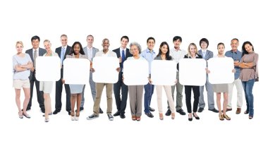 People Holding Empty Cardboards clipart
