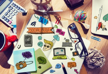 Designer's Table with Social Media Notes clipart