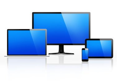Elektronik cihazlar üzerine beyaz izole kopya alanı ile