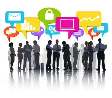 Konuşma baloncukları olan iş adamları