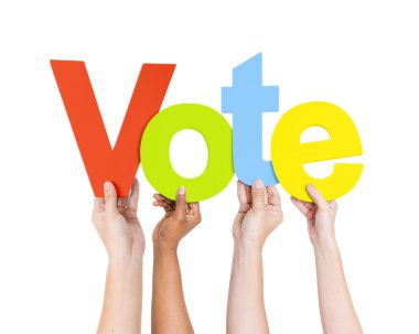 Hands Holding word VOTE! clipart