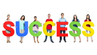People holding the word 'success'