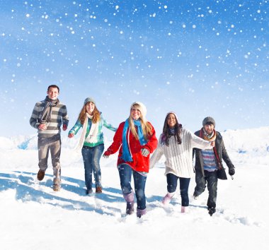 Friends outdoors during winter clipart