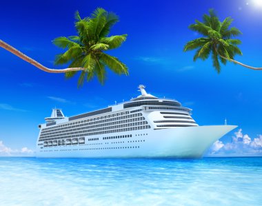 Cruise liner with palm trees clipart