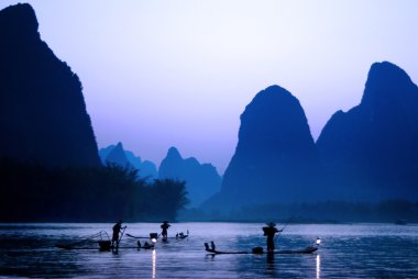 karabatak balıkçılık, guilin, Çin.