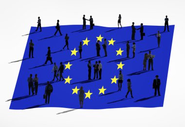 European union flag and business people
