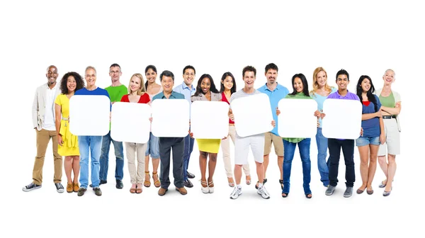 People Holding seven Empty Placards — Stock Photo, Image