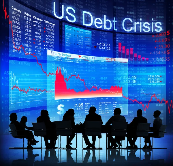 Uomini d'affari che discutono della crisi del debito americano — Foto Stock