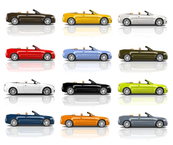 Collection of Multicolored 3D Modern Cars — Stock Photo, Image