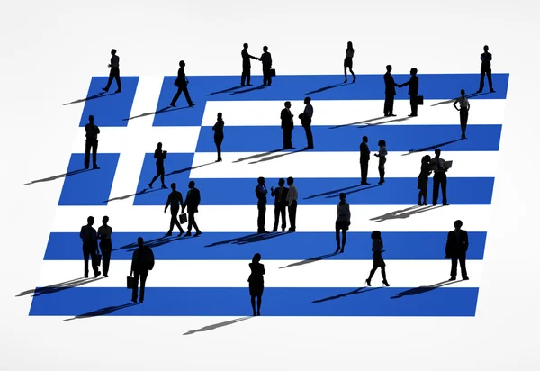 Greek flag and business people — Stock Photo, Image