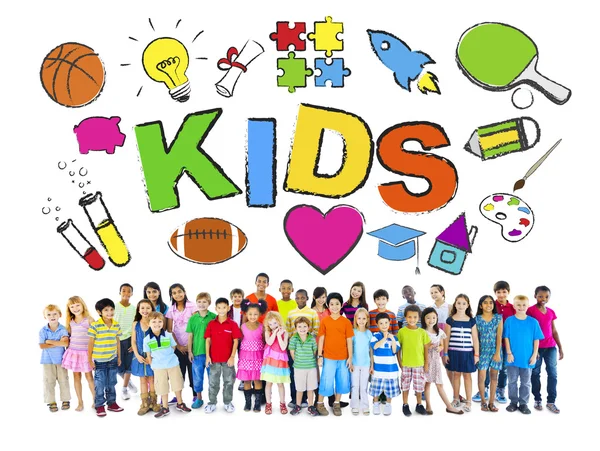 Group of Children with Various Symbol — Stock Photo, Image