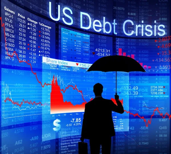 Empresario con la protección de la deuda de EE.UU. — Foto de Stock