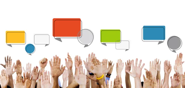 Multiethnic Hands with Speech Bubbles — Stock Photo, Image