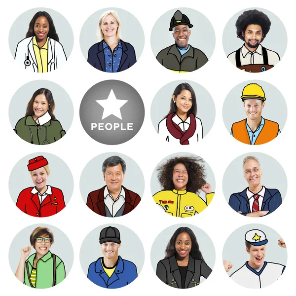 Portretten van Diverse mensen met verschillende banen — Stockfoto