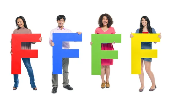 People holding letter 'F' — Stockfoto