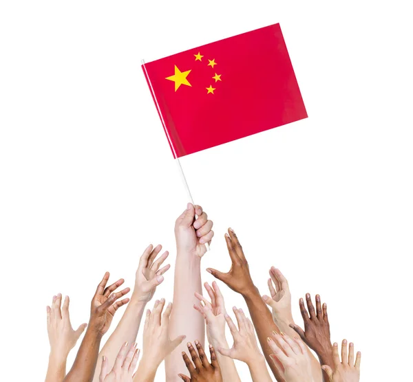Arms Raised for Flag of China — Stock Photo, Image