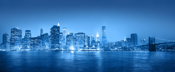 Light blue panorama of New York city.
