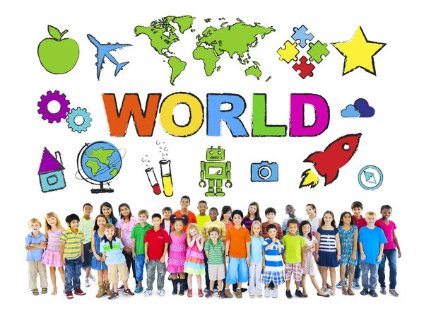 Grupa dzieci zróżnicowany świat — Zdjęcie stockowe