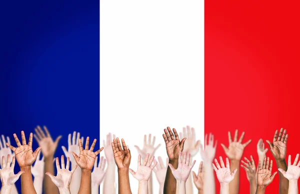 Multi-Ethnic Arms With Flag Of France — Stock Photo, Image