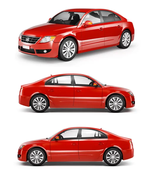 Três Sedans vermelhos em uma fileira — Fotografia de Stock