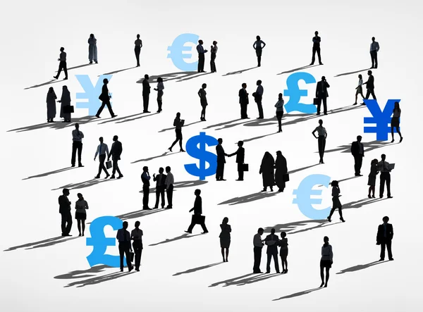 Different currency and business people — Stock Photo, Image