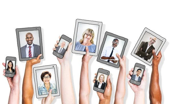 Business People on different devices — Stock Photo, Image