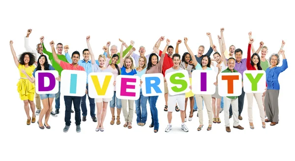 People holding cardboards forming diversity — Stock Photo, Image