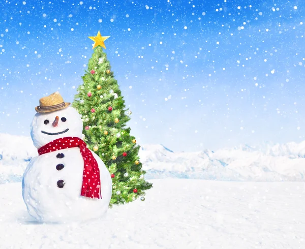 Christmas tree with snowman — Stock Photo, Image