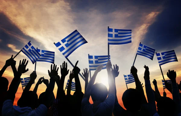 People Holding the Flags of Greece — Stock Photo, Image