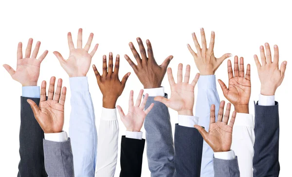 Grupo de empresarios manos arriba — Foto de Stock