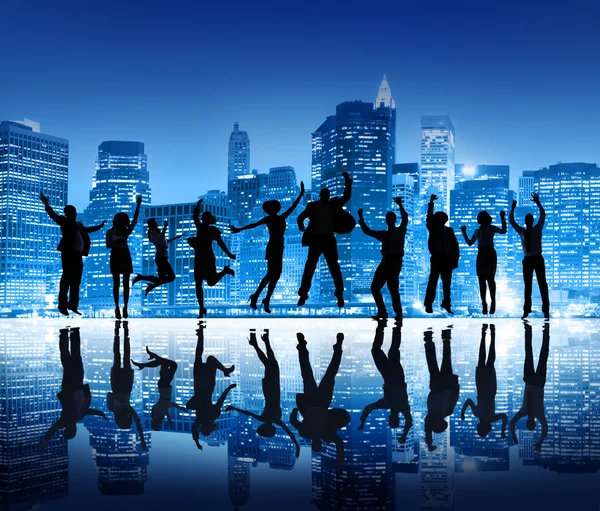 Business People Silhouettes Jumping — Stock Photo, Image