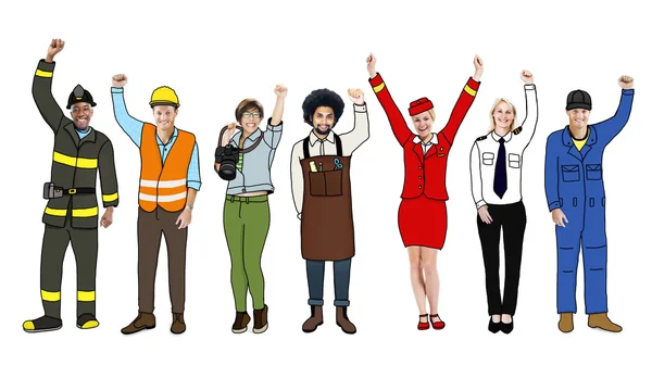Grupo de Pessoas Multiétnicas Diversas com Empregos Diferentes — Fotografia de Stock