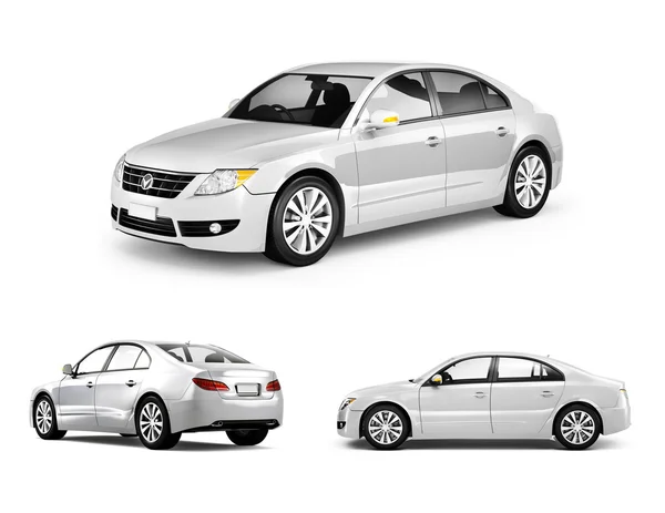 Drie dimensionale afbeelding van witte auto — Stockfoto
