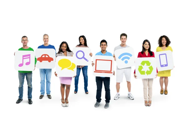 People Holding Social Media Icons — Stock Photo, Image