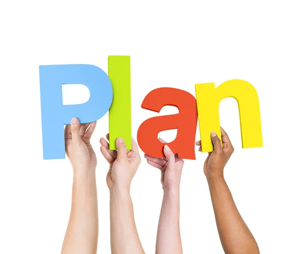 People Holding Word Plan — Stock Photo, Image