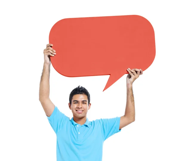 Casual hombre celebración discurso burbuja — Foto de Stock