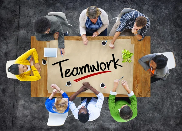 Mensen en enkel woord teamwork — Stok fotoğraf