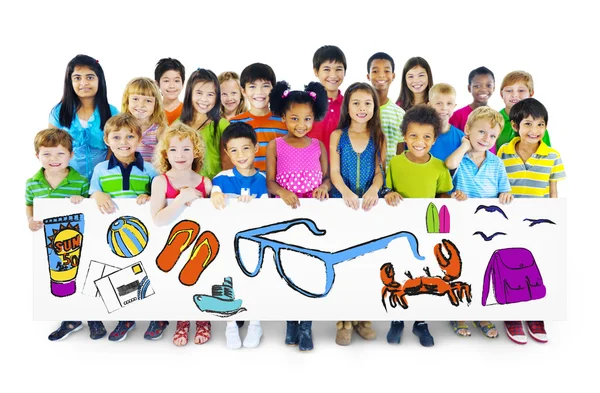 Group of Children Holding Summer Concept Billboard — Stock Photo, Image